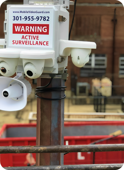 Graphic frame illustrating mobile video surveillance setup for remote security monitoring and site protection